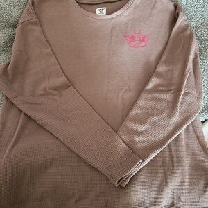 Women's boys lie Brown thermal long Sleeve Top